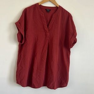 Rachel Roy Short Sleeved V-neck Top Burnt Orange